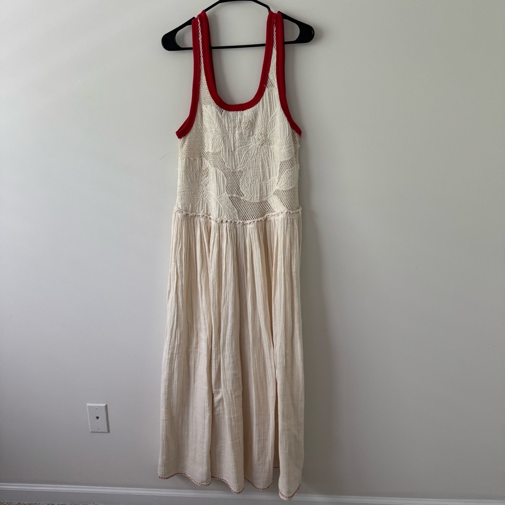 Free People Cotton Embroidered Maxi Dress Jetstream Combo White Red Medium M